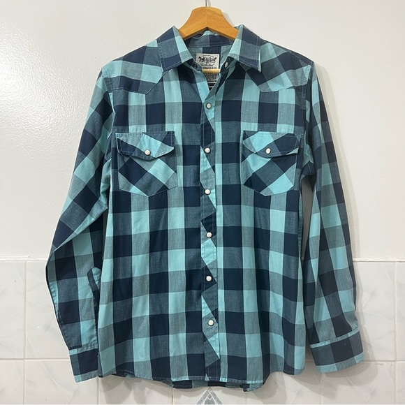 Levi’s Button Up Shirt Men S Western Pearl Snap Blue Plaid Cotton Cowboy Rodeo - Picture 1 of 8